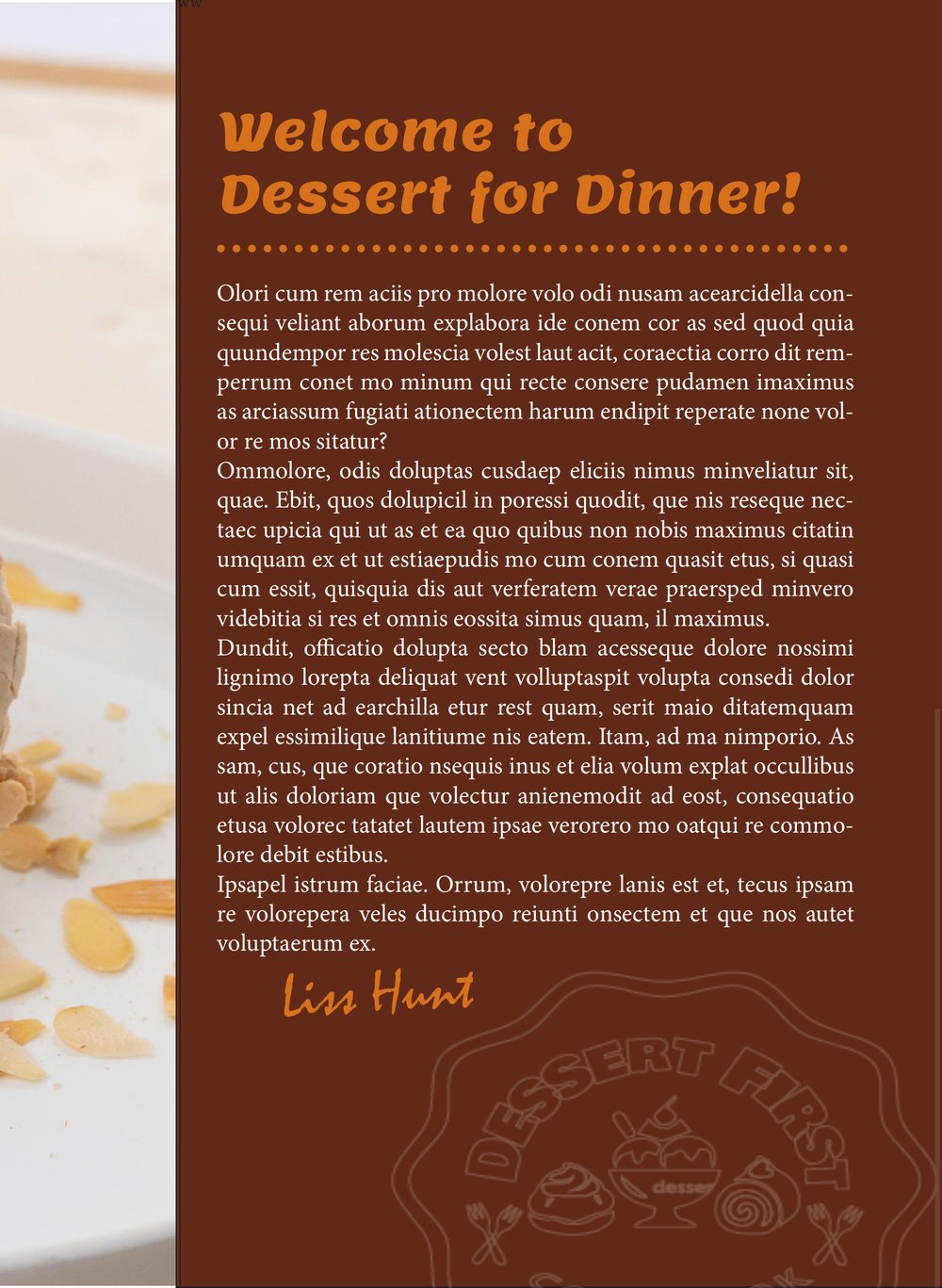 Page 3 — Welcome to Dessert for Dinner intro page